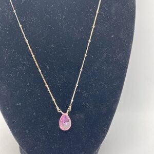 Avon silver-tone necklace with pink crystal teardrop